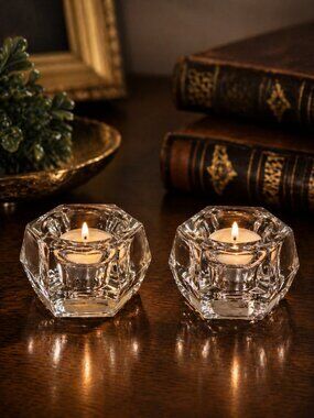 24% Lead Crystal Votive Candle Holders Set of 2 | Made in USA | Faceted Glass